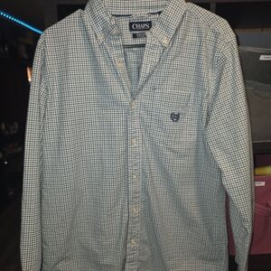 Chaps Men's Blue and White Checkered Button Down Shirt